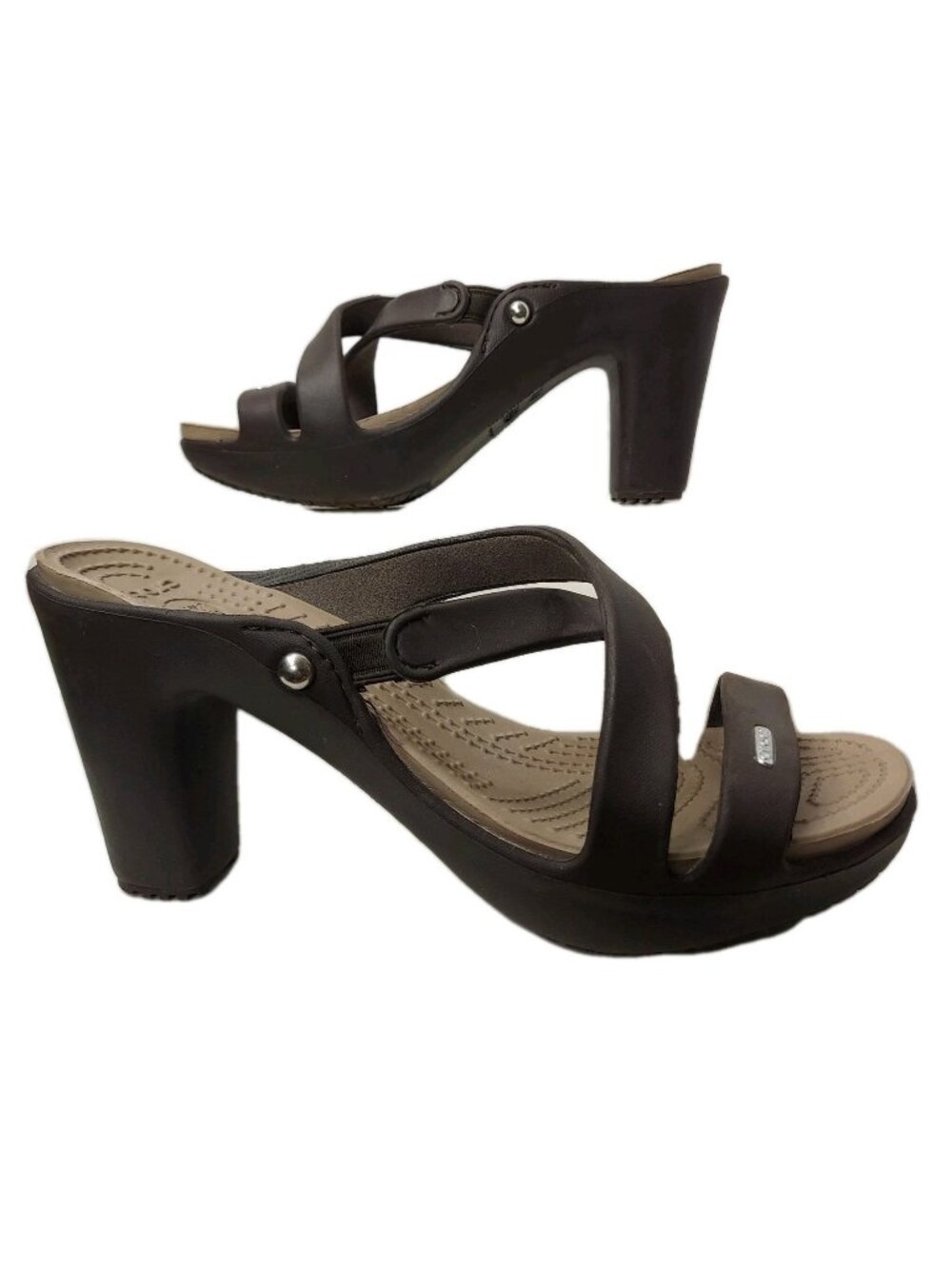Crocs Womens Heels Sandals Size 8 Cyprus IV Slip On Brown 14558 Strappy Comfort